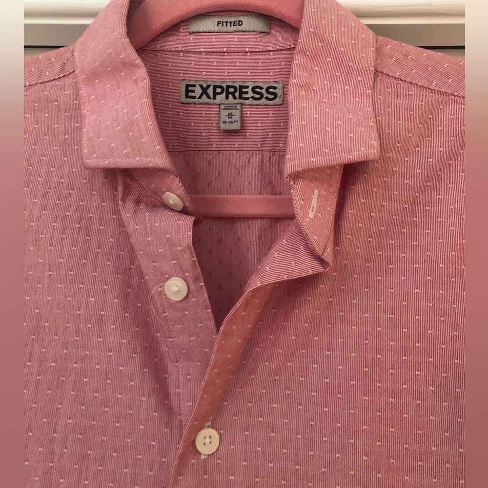 Men’s Express Fitted Red Button-Down Long Sleeve … - image 2